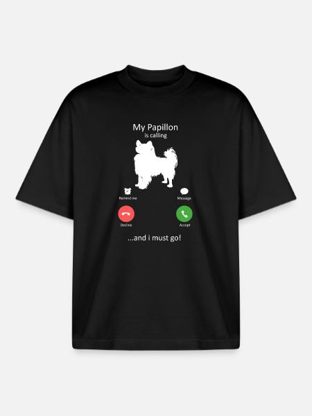 Papillon Dog Calling Smartphone Interface - Boxy Heavyweight Unisex Organic T-Shirt by Stanley/Stella - black