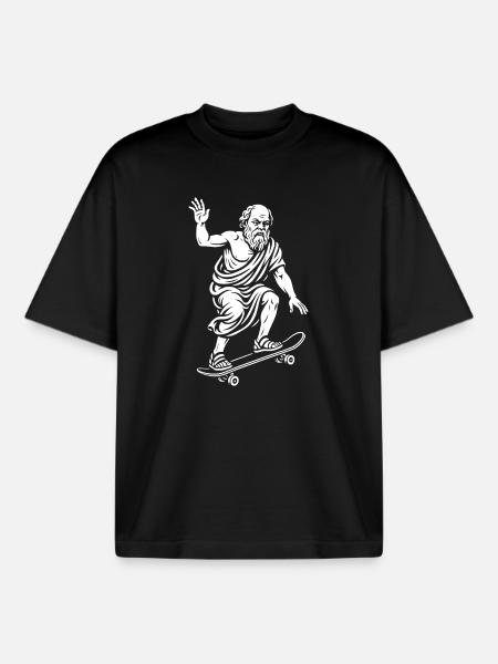 Ancient Philosopger Socrates on a Skateboard - Boxy Heavyweight Unisex Organic T-Shirt by Stanley/Stella - black