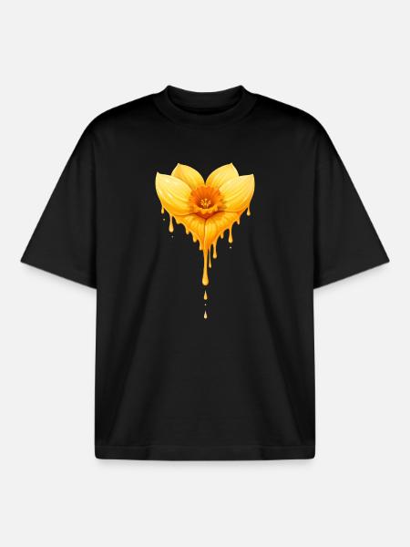 Daffodil Flower Heart Shape Illustration - Boxy Heavyweight Unisex Organic T-Shirt by Stanley/Stella - black