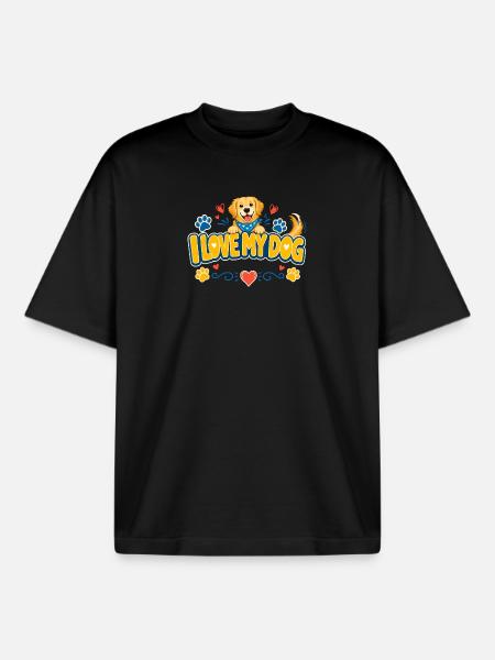 I Love My Dog Logo - Boxy Heavyweight Unisex Organic T-Shirt by Stanley/Stella - black