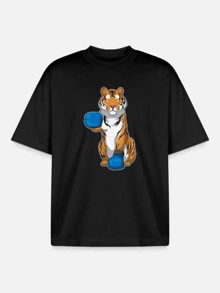 Tiger Boxer Boxing Gloves Boxing - Boxy Heavyweight Unisex Organic T-Shirt by Stanley/Stella - black