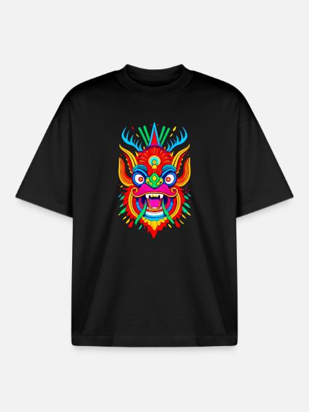 Bunte Drachenmaske - Boxy Heavyweight Unisex Organic T-Shirt von Stanley/Stella - Schwarz