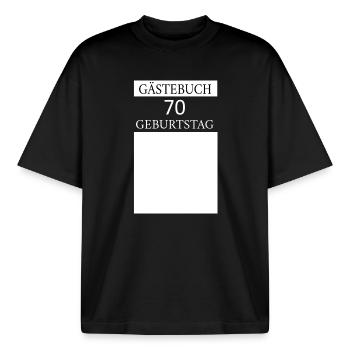 Gästebuch 70.Geburtstag Unterschrift T-shirt - Boxy Heavyweight Unisex Organic T-Shirt von Stanley/Stella - Schwarz - Vorne - AI Model Male 185 light (185cm) & AI Model Female 172 dark (172cm)
