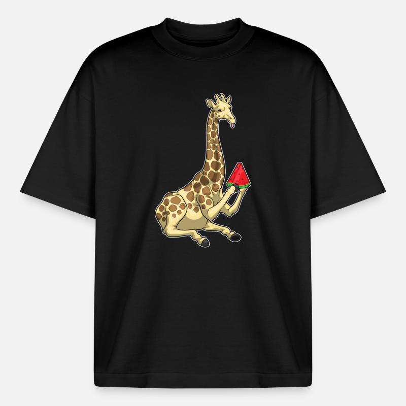 Girafe Pastèque - T-shirt unisexe boxy épais biologique Stanley/Stella - noir