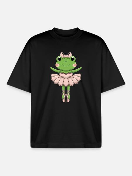 Ballet Frog in Pink Tutu - Boxy Heavyweight Unisex Organic T-Shirt by Stanley/Stella - black