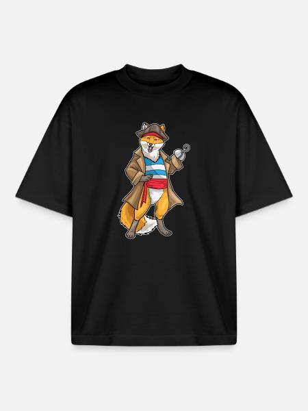 Fox Pirate Hook Hand - Boxy Heavyweight Unisex Organic T-Shirt by Stanley/Stella - black