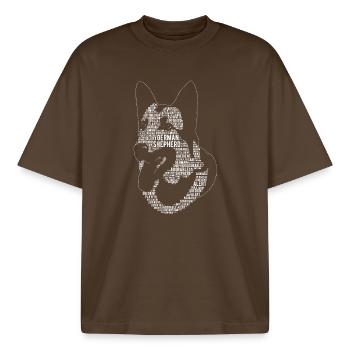 Berger Allemand Mot Art Cadeau - T-shirt unisexe boxy épais biologique Stanley/Stella - marron foncé - Devant - AI Model Male 185 light (185cm) & AI Model Female 172 dark (172cm)