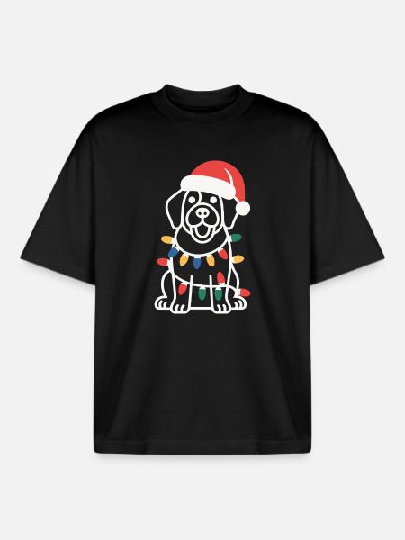 Santa Pup Christmas Lights - Boxy Heavyweight Unisex Organic T-Shirt by Stanley/Stella - black