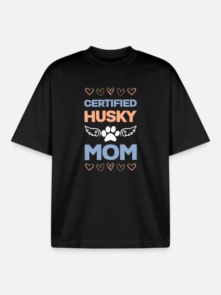 Certified Husky Mom - Boxy Heavyweight Unisex Organic T-Shirt by Stanley/Stella - black