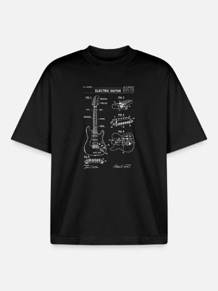 electric guitar blueprint patent. - Boxy Heavyweight Unisex Organic T-Shirt by Stanley/Stella - black