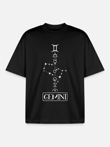 Gemini - Gemini Zodiac Sign - Boxy Heavyweight Unisex Organic T-Shirt by Stanley/Stella - black