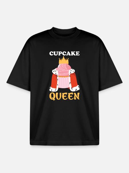 Cupcake Queen – Queen with Crown Design - Boxy Heavyweight Unisex Organic T-Shirt by Stanley/Stella - black