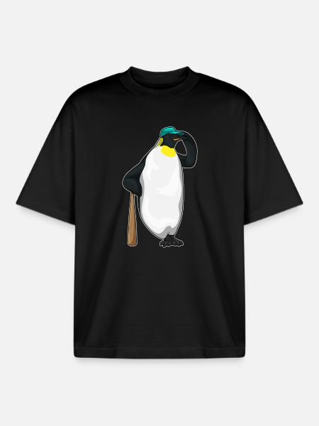 Penguin Baseball Baseball Bats - Boxy Heavyweight Unisex Organic T-Shirt by Stanley/Stella - black