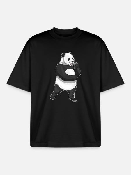 Panda Singer Chant au micro - T-shirt unisexe boxy épais biologique Stanley/Stella - noir