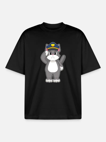 Cat, Policeman, Police - Boxy Heavyweight Unisex Organic T-Shirt by Stanley/Stella - black