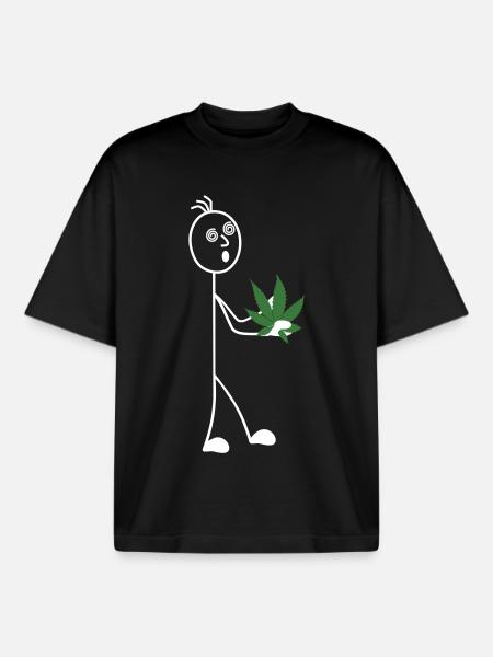 Stick figure with leaf in hand - Boxy Heavyweight Unisex Organic T-Shirt by Stanley/Stella - black