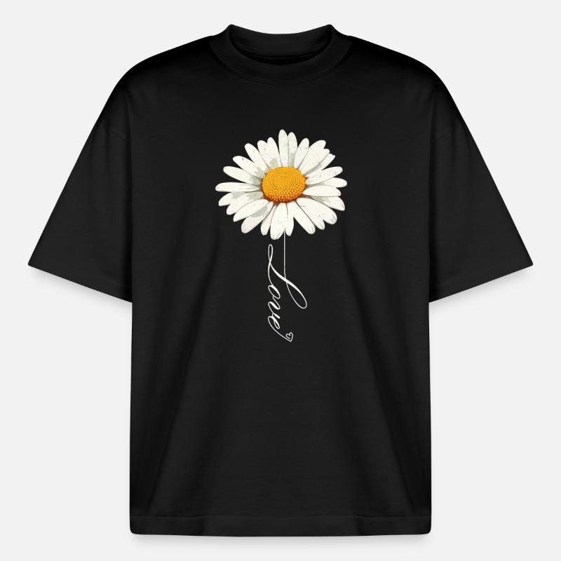Gänseblümchenblume mit Liebe Skript - Boxy Heavyweight Unisex Organic T-Shirt von Stanley/Stella - Schwarz
