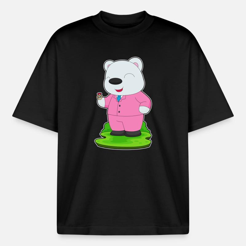 Eisbär Bräutigam Ehering Hochzeit - Boxy Heavyweight Unisex Organic T-Shirt von Stanley/Stella - Schwarz