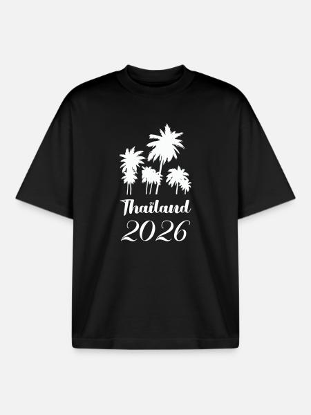 Thailand 2026 Palm Trees Design - Boxy Heavyweight Unisex Organic T-Shirt by Stanley/Stella - black