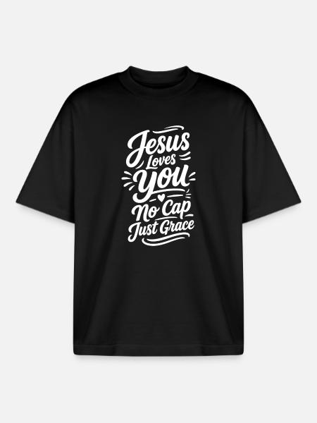Jésus t’aime Lettrage - T-shirt unisexe boxy épais biologique Stanley/Stella - noir