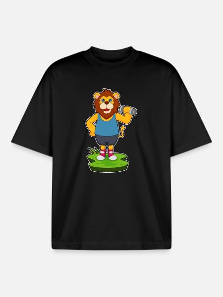 Lion Bodybuilder Dumbbell Bodybuilding - Boxy Heavyweight Unisex Organic T-Shirt by Stanley/Stella - black