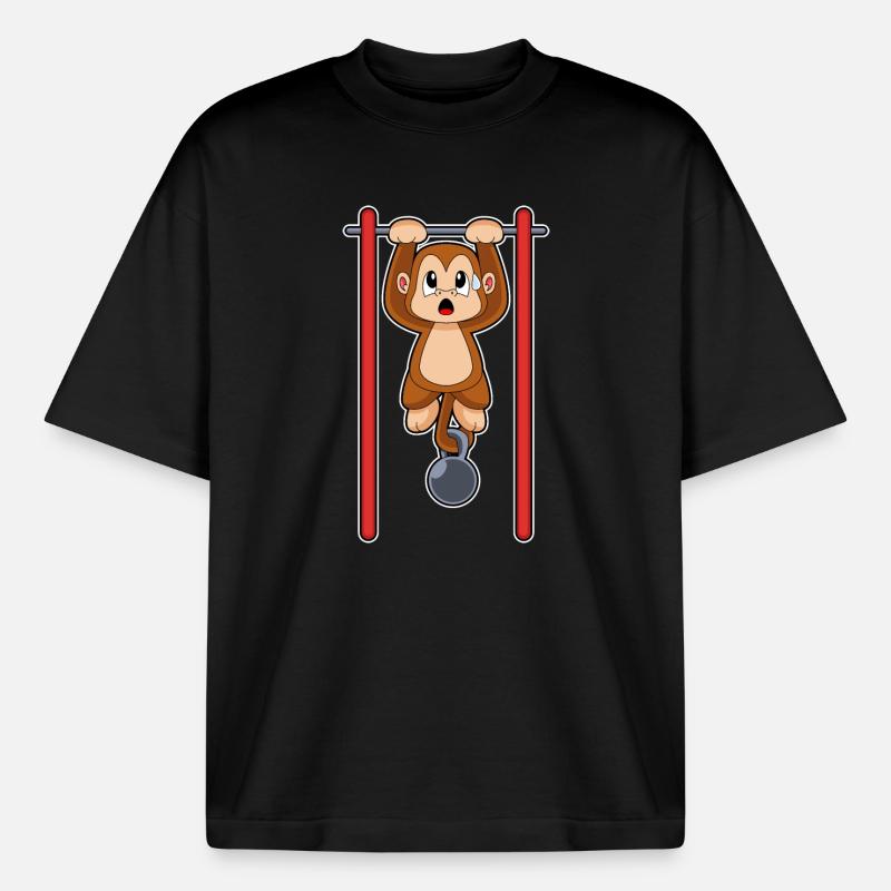 Monkey Bodybuilder Pull-ups Bodybuilding - Boxy Heavyweight Unisex Organic T-Shirt by Stanley/Stella - black