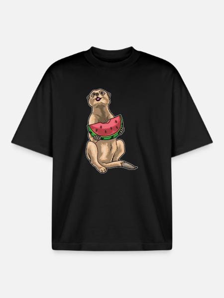 Meerkat Watermelon - Boxy Heavyweight Unisex Organic T-Shirt by Stanley/Stella - black
