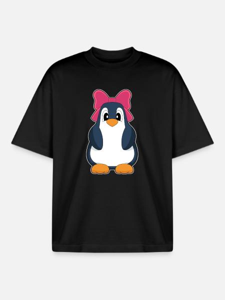 Pinguin Haarschleife - Boxy Heavyweight Unisex Organic T-Shirt von Stanley/Stella - Schwarz