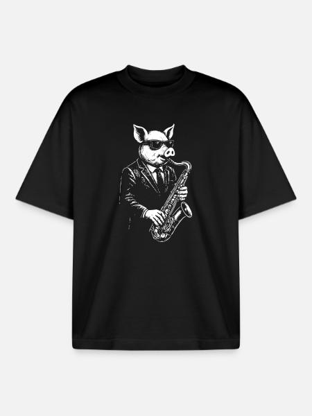 Schweinesaxophon-Maestro im Anzug - Boxy Heavyweight Unisex Organic T-Shirt von Stanley/Stella - Schwarz