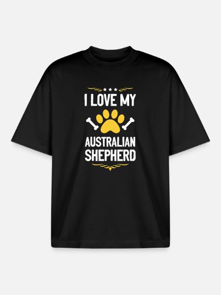 J’adore mon berger australien - T-shirt unisexe boxy épais biologique Stanley/Stella - noir