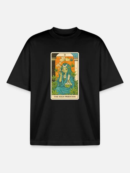 High Priestess Cannabis Tarot - Boxy Heavyweight Unisex Organic T-Shirt by Stanley/Stella - black