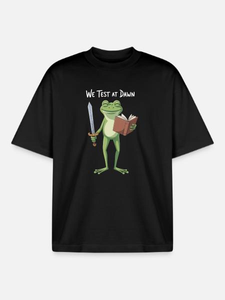 Dawn Frosch-Quest: Schwert & Buch - Boxy Heavyweight Unisex Organic T-Shirt von Stanley/Stella - Schwarz