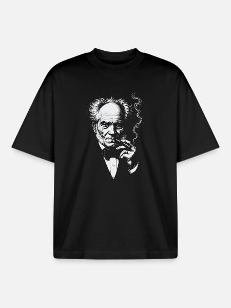 Arthur Schopenhauer smoking cigar - Boxy Heavyweight Unisex Organic T-Shirt by Stanley/Stella - black