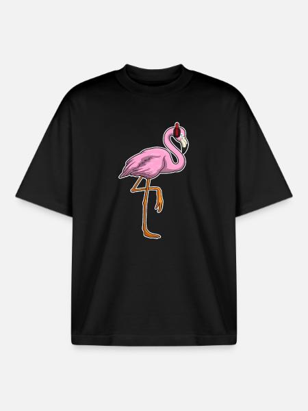 Flamingo Headphone Music - Boxy Heavyweight Unisex Organic T-Shirt by Stanley/Stella - black