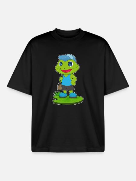 Frog Hiker Hiking Shoulder Bag - Boxy Heavyweight Unisex Organic T-Shirt by Stanley/Stella - black