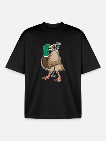 Duck Singer Microphone Singing - Boxy Heavyweight Unisex Organic T-Shirt by Stanley/Stella - black
