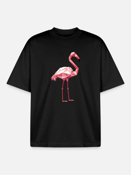 Flamingo in Geometric Style - Boxy Heavyweight Unisex Organic T-Shirt by Stanley/Stella - black