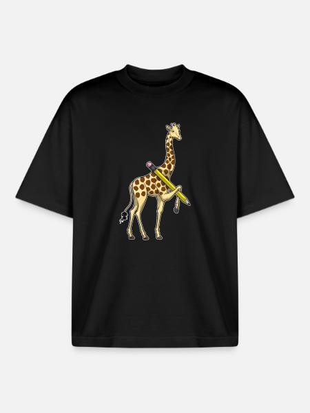 Giraffe Student Pencil School - Boxy Heavyweight Unisex Organic T-Shirt by Stanley/Stella - black
