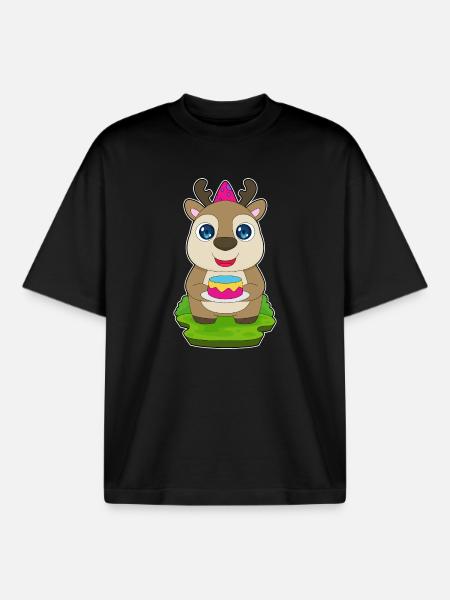 Gâteau d’anniversaire en renne - T-shirt unisexe boxy épais biologique Stanley/Stella - noir