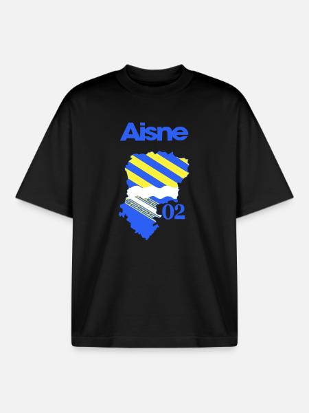 Map of Aisne Blue Yellow 02 - Boxy Heavyweight Unisex Organic T-Shirt by Stanley/Stella - black