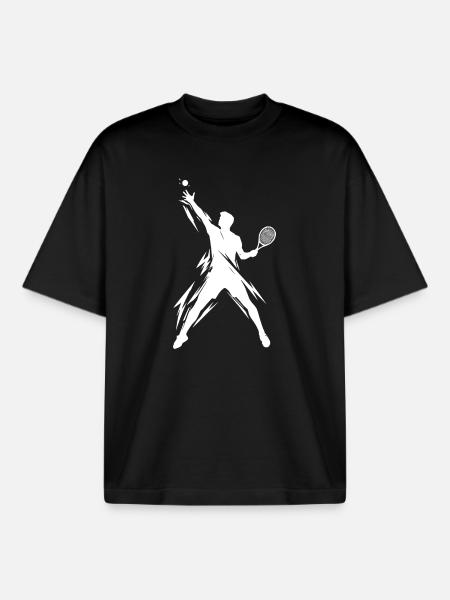 Tennis Player Artwork - Boxy Heavyweight Unisex Organic T-Shirt by Stanley/Stella - black