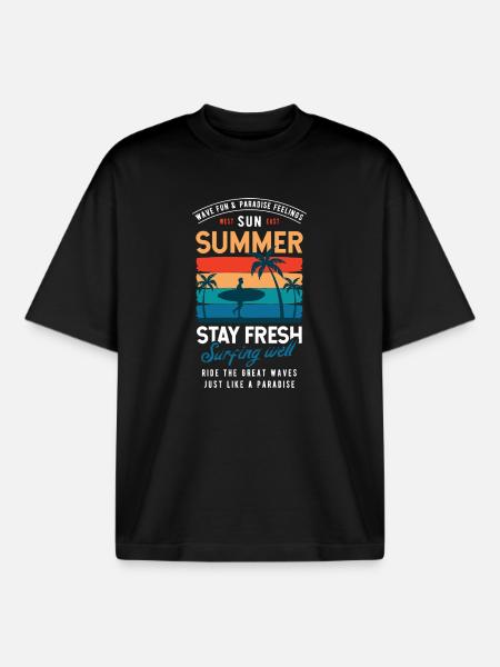 Summer Stay Fresh Surfing Vibes Graphic - Boxy Heavyweight Unisex Organic T-Shirt by Stanley/Stella - black
