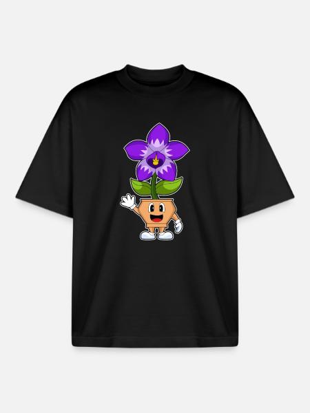 Orchidée drôle - T-shirt unisexe boxy épais biologique Stanley/Stella - noir