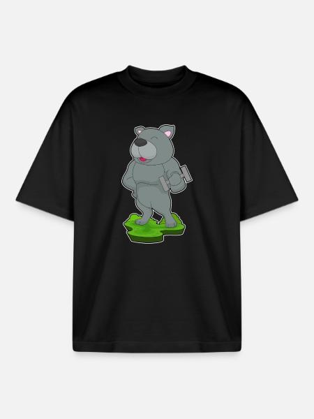 Dog Bodybuilder Dumbbell Bodybuilding - Boxy Heavyweight Unisex Organic T-Shirt by Stanley/Stella - black