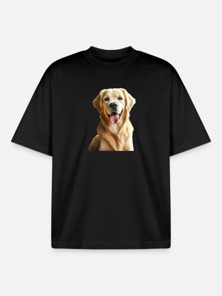 Un Golden Retriever heureux - T-shirt unisexe boxy épais biologique Stanley/Stella - noir