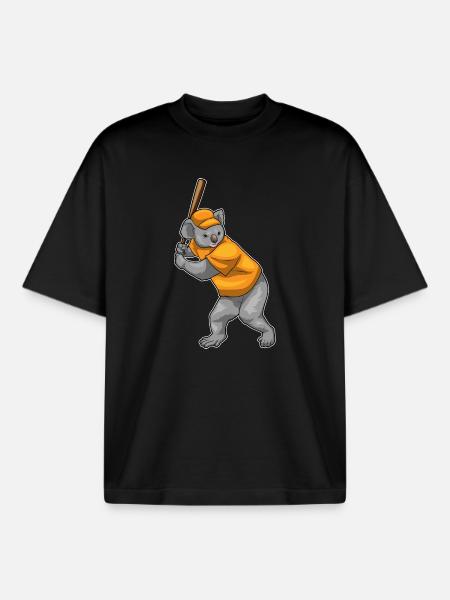 Koala Baseball Baseball Bat - Boxy Heavyweight Unisex Organic T-Shirt by Stanley/Stella - black