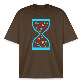 Colorful Hearts Hourglass - Love and Time Flow - Boxy Heavyweight Unisex Organic T-Shirt by Stanley/Stella - mocha - Front - AI Model Male 185 light (185cm) & AI Model Female 172 dark (172cm)