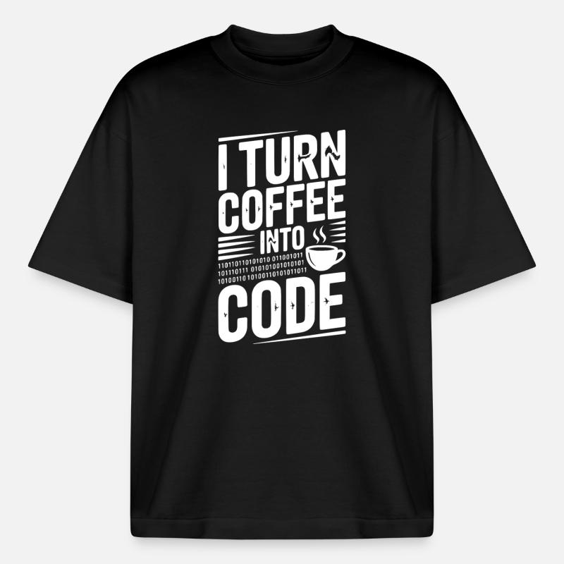 Ich verwandle Kaffee in Code - Boxy Heavyweight Unisex Organic T-Shirt von Stanley/Stella - Schwarz