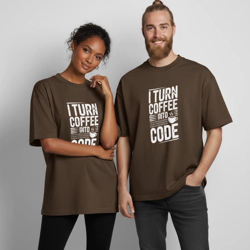 I Turn Coffee Into Code Heavyweight Boxy Unisex T-Shirt by Stanley/Stella