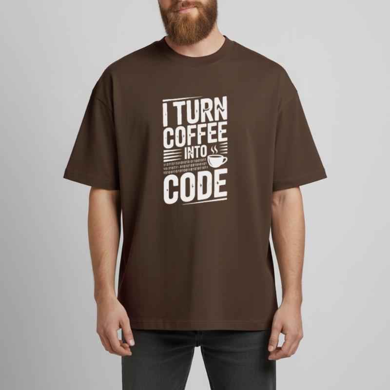 I Turn Coffee Into Code Heavyweight Boxy Unisex T-Shirt by Stanley/Stella